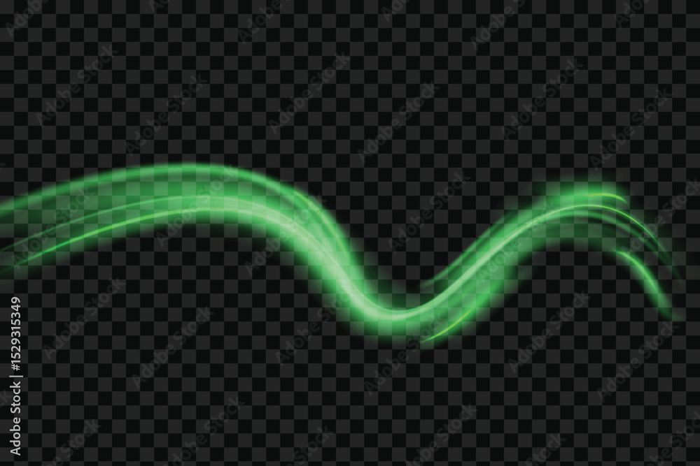 Poster green air flow set, abstract wind swirls and wind wave. freshness and mint leaves in the air. realis
