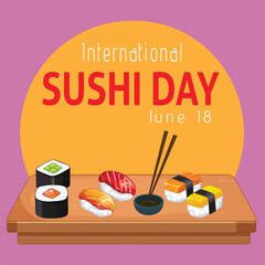 International Sushi day vector background design. Japanese Chopsticks and Sushi vector illustration