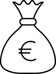 Minimalist outline of a money bag with euro currency symbol representing finances and economic themes