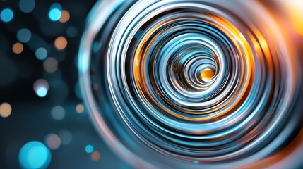 A mesmerizing abstract image featuring concentric rings with vibrant blue and orange hues, creating a sense of depth and motion.