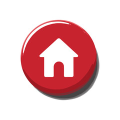 Obraz premium Home Icon on Red Glossy Button - UI Design Element for Web, Mobile, Real Estate, and App Interface