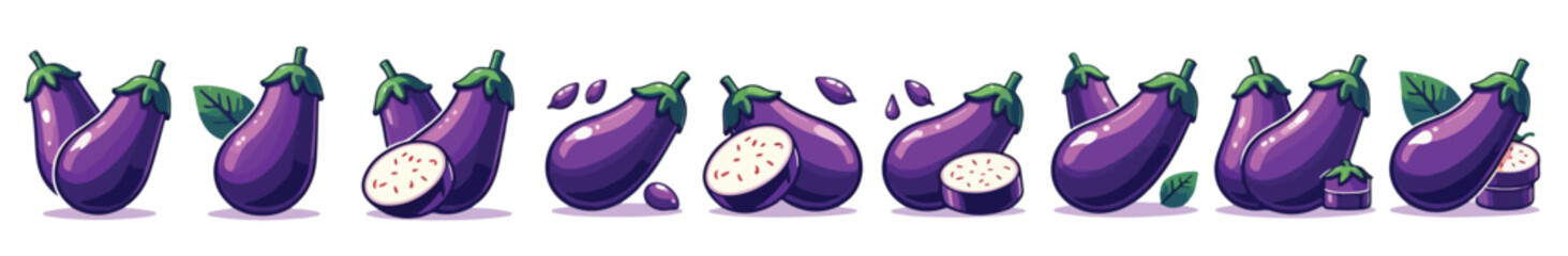Vector set of purple eggplant vegetables