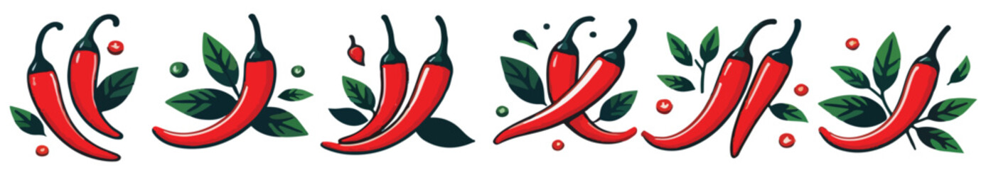 Red chili pepper set vector illustration
