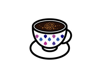 Aromatic Dark Coffee Cup With a Floral Design in Center