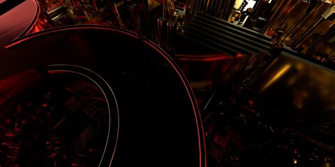 Futuristic tech spirals desktop background image beautiful desktop background wallpaper. 3d abstract futuristic background with black and gold shapes	