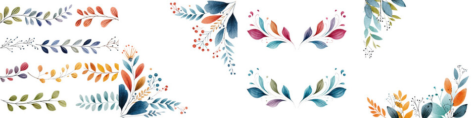 Colorful autumn leaves and botanical floral design elements