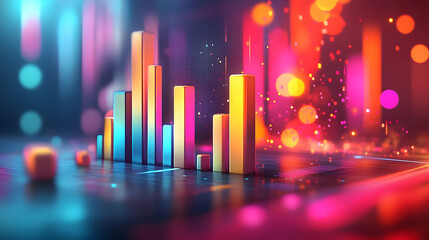 Vibrant Colorful 3D Bar Chart in a City at Night