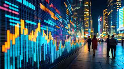 Vibrant Financial Data Display Illuminates Urban Night Scene