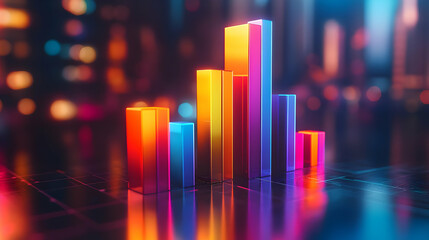 Vibrant Colorful Bar Chart in City Night Lights