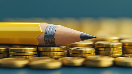 Yellow Pencil on Stacks of Gold Coins
