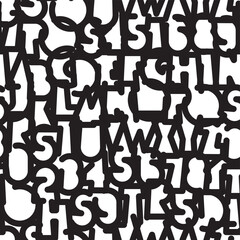 Seamless pattern with outline letters of simple, thick, geometric shape. Abstract vector monochrome background with latin letters. Wallpaper, wrapping paper, fabric, textile. No AI used