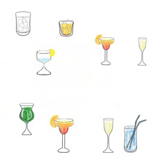 set of glasses, set of drinks, decor