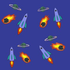 cartoon, vector, illustration, set, pattern, seamless, life, fun, vector, illustration, pattern, seamless, cartoon, design, art, icon, beach, set, symbol, sign, decoration, rocket, textile for childre