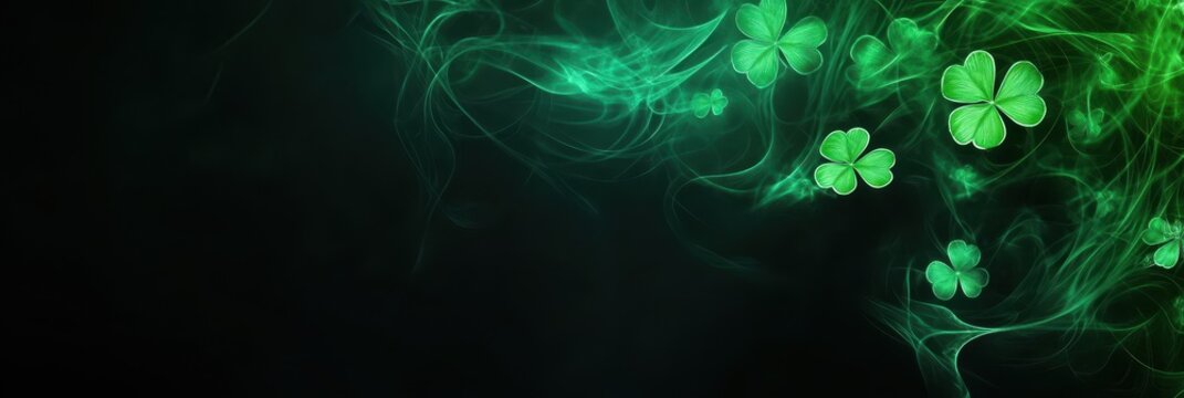 St. Patrick's Day Delight: Green Shamrock Leaves on a Black Abstract Holiday Canvas