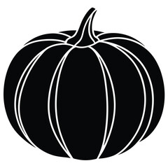 A simple, bold pumpkin with curved white lines shines in black silhouette