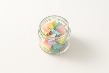 Sticky Notes in Transparent Jar on Minimal White Desk