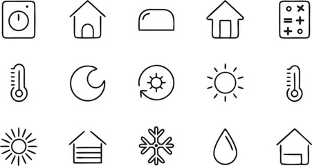 Real estate house icons set with vector home building and green energy roof design illustrations for web and business