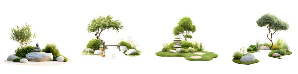 Serene Zen garden landscape with rocks foliage and minimalist design