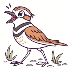 Animated bird is singing out loudly in a field of small grass
