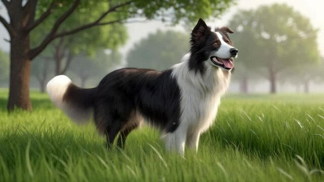 pastor australiano corriendo en parque verde, perro activo y feliz