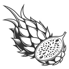 Black and white dragon fruit reveals its juicy seeds in a monochrome image