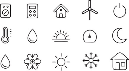Eco-friendly ecology vector icons set: tree, sun, water, and nature symbols for web design illustration