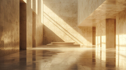 Modern Minimalist Architecture Interior with Sunlight and Shadows