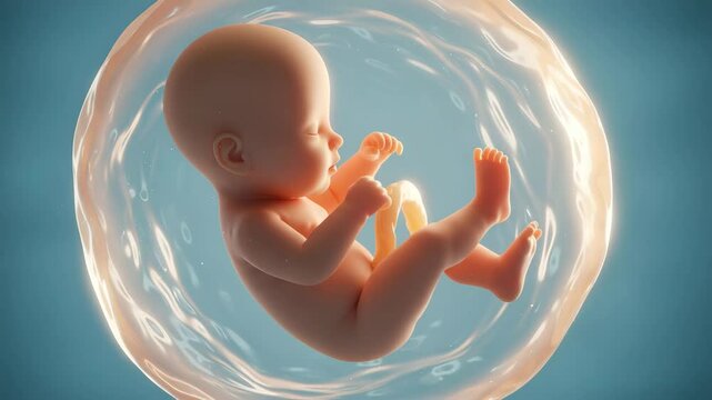 Fetus inside amniotic sac illustration for educational purposes