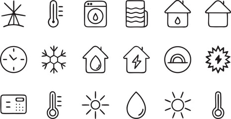 Set of vector icons: diverse illustrations of trees, home, and business symbols for web design