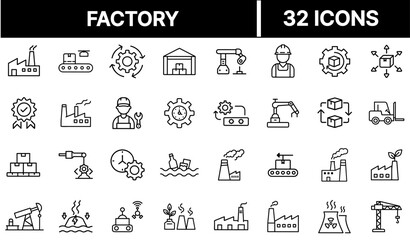 Factory Icon Representing Industrial Buildings and Manufacturing Production Facilities