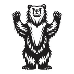 Black bear standing on its hind legs raises its claws defensively in a image
