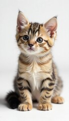 Fototapeta premium Adorable Scottish Straight kitten, ears folded, white backdrop , animal, small animal