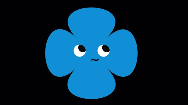 Loopable frame of a blue flower character with a gentle smile and upward eyes, ideal for bashful or sweet animated reactions. 