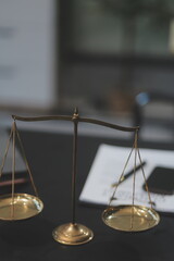 female business woman lawyers working at the law firms. Judge gavel with scales of justice. Legal law, lawyer, documents, advice and justice concept.
