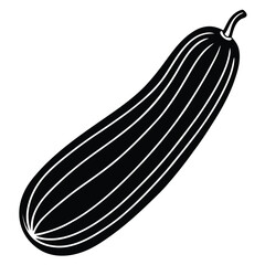 Black silhouette of a cucumber shows its textured skin with white stripes