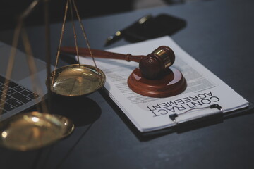 female business woman lawyers working at the law firms. Judge gavel with scales of justice. Legal...
