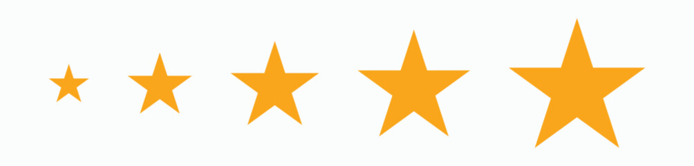 Five star ratings, small to big five star ratings, customer product rating review, orange flat icon for apps and websites