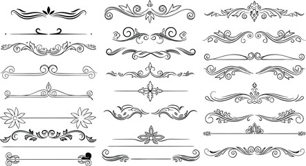 Obraz premium Decorative collection of black and white vintage flourishes, dividers and page borders elements for design projects