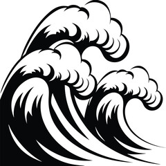 Bold black ocean waves dynamically crash and curl in a stylistic monotone seascape vector