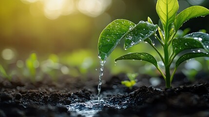Nurturing new life--watering a young plant with care