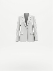 Elegant light grey blazer with clean lines displayed against a neutral background space.