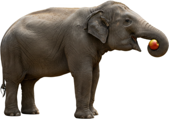 Elephant biting an apple