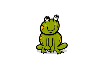 Cute Cartoon Frog Sitting Happily with Big Eyes and Yellow Spots