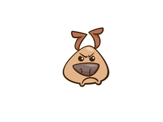 An Angry Cartoon Dog Head with Big Brown Eyes and a Grumpy Mouth
