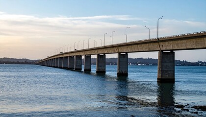 Scenic expanse of the bridge connecting lands over the serene aquatic surface