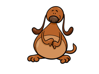 Cute cartoon brown dog sitting with sad expression and long ears