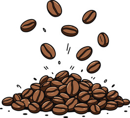 Coffee beans falling onto a pile vector