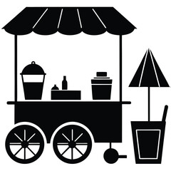 Juice and Snack Cart Vector &ndash; Vintage Beverage and Food Stall Silhouette

