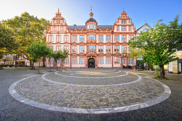 Exploring the historical architecture of Gutenberg Museum in Mainz during a sunny day