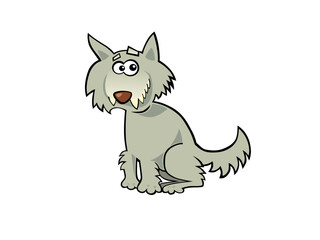 Cartoon Gray Wolf Sitting with Curious Expression